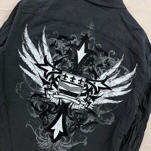 Eighty Eight Button Down Shirt Mens XXL Black Y2K Gothic Graphic Winged Crest